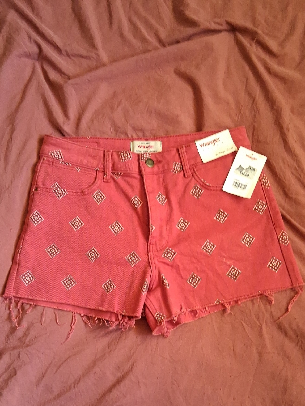 Wrangler Coral Pink Embroidered Denim Shorts